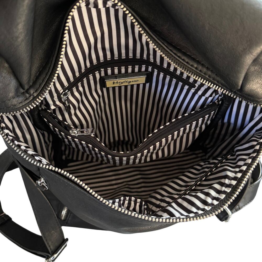 Mystique Black Faux Leather Convertible Backpack Purse with Front Zip Pockets - Picture 10 of 14
